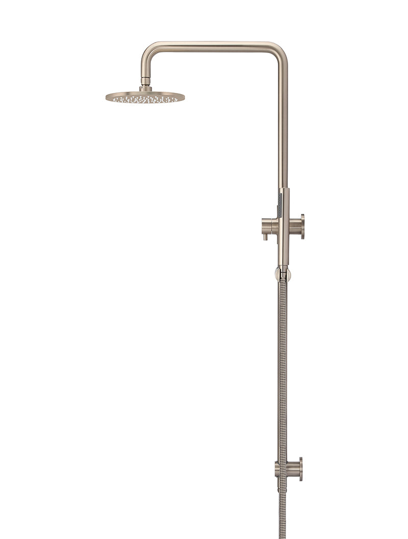 Round Combination Shower Rail 200mm Rose, Single Function Hand Shower - Champagne