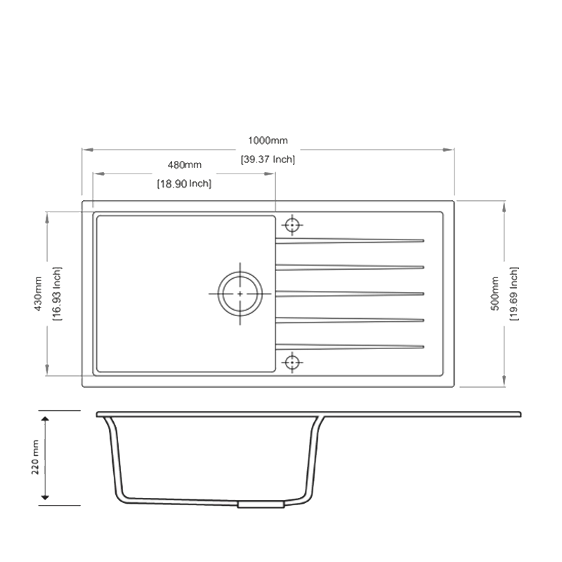 White Carysil Vivaldi D-100L Granite Single Bowl with Drain Board Stone Kitchen Sink 1000*500mm