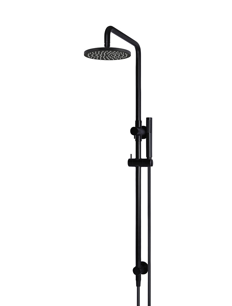 Round Combination Shower Rail 200mm Rose, Single Function Hand Shower - Matte Black