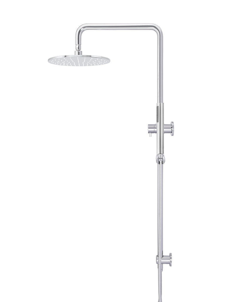 Round Combination Shower Rail 300mm Rose, Single Function Hand Shower - Polished Chrome