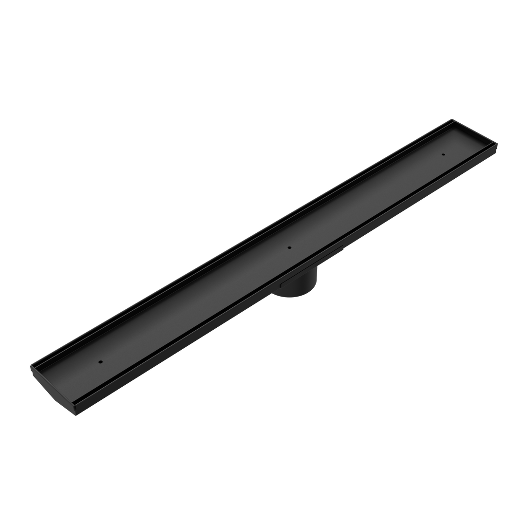 TILE INSERT V CHANNEL FLOOR GRATE 89MM OUTLET WITHOUT OUTLET AND HOLE SAW MATTE BLACK
