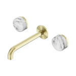 Load image into Gallery viewer, Serenity Wall Basin Set 160mm Spout With Arabescato Corchia Handle Brushed Gold
