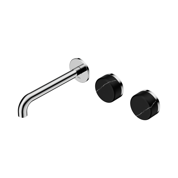 Serenity Wall Basin Set 160mm Offset Spout With Marquina Black Handle Chrome