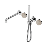 Serenity Progressive Shower System With Spout With Rome Travertine Handle And Slim Shower Chrome