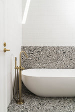 Load image into Gallery viewer, Round Pinless Freestanding Bath Spout and Hand Shower - PVD Tiger Bronze
