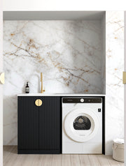 Marlo Black Base Laundry Cabinet with 1300mm Natural Carrara Marble Top