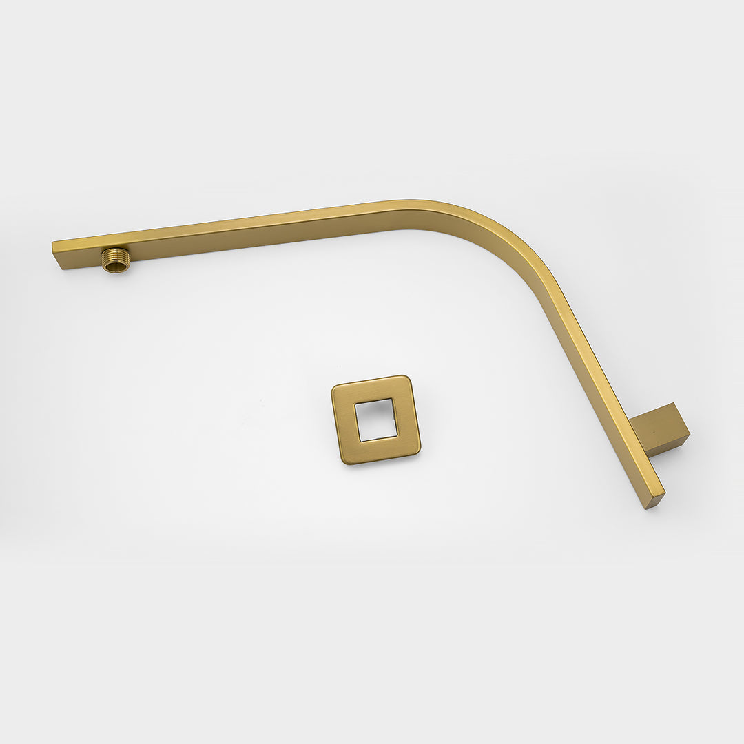 Square Brushed Brass Gooseneck Wall Mounted Shower Arm