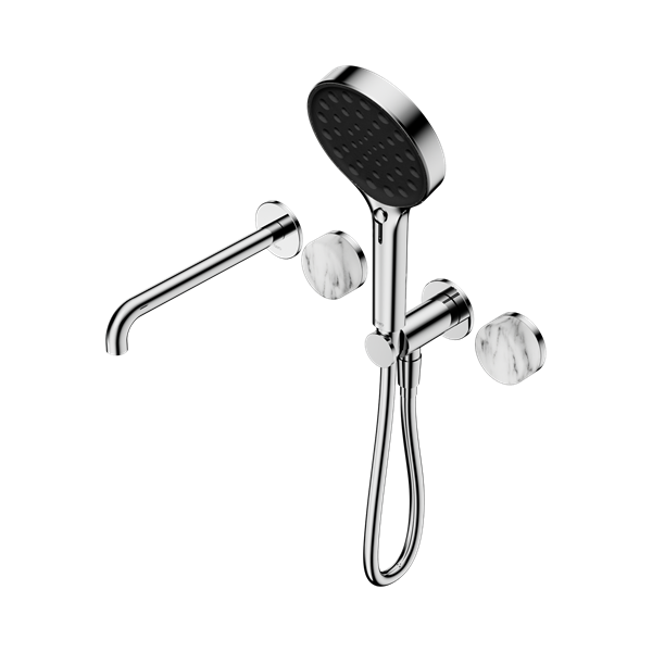 Serenity Progressive Shower System With Spout With Arabescato Corchia Handle And Serenity Hand Shower Chrome