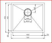 510x450x230mm Brushed Brass Stainless Steel PVD Single Bowl Kitchen Sink