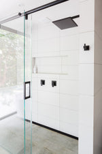 Load image into Gallery viewer, Square Wall Shower 300mm rose, 400mm arm - Matte Black
