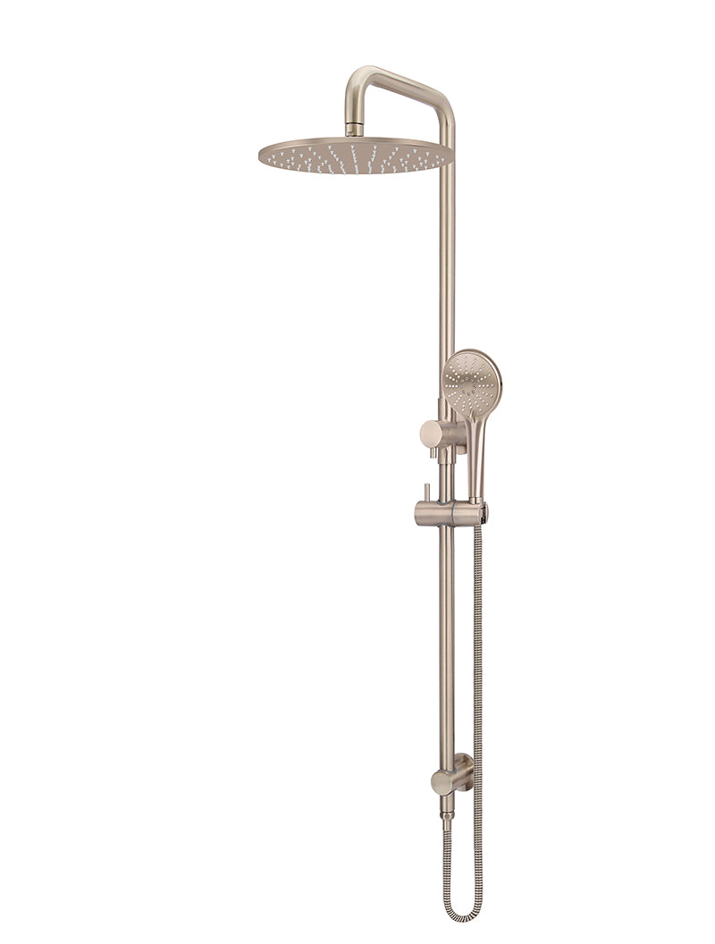 Round Combination Shower Rail 300mm Rose, Three Function Hand Shower - Champagne