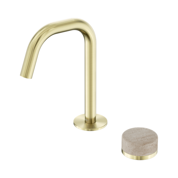 Serenity Progressive Basin Mixer Edge Spout With Rome Travertine Handle Brushed Gold