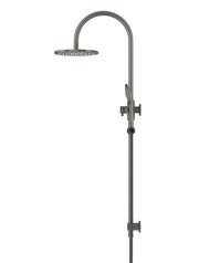200mm Round Overhead Shower Rail, Three Function Hand Shower - Shadow Gunmetal