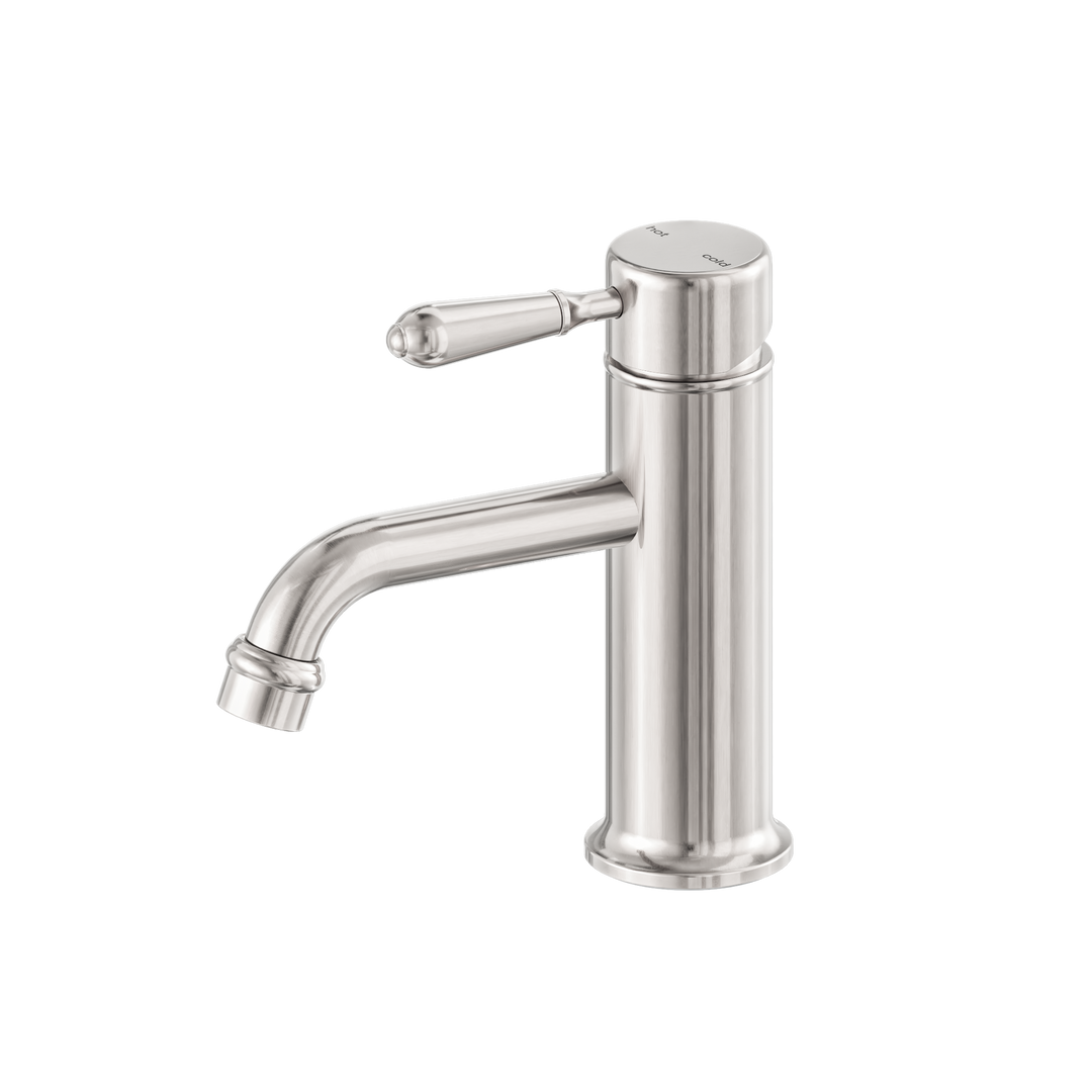 YORK STRAIGHT BASIN MIXER WITH METAL LEVER BRUSHED NICKEL