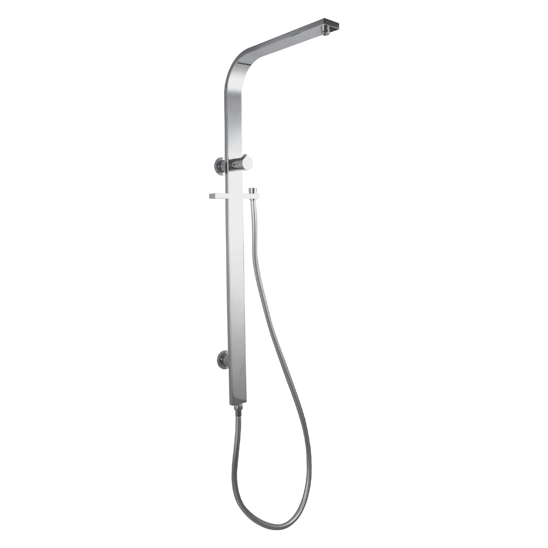 Square Chrome Shower Station without Shower Head and Handheld Shower(Wide Rail,Stainless Steel Hose)