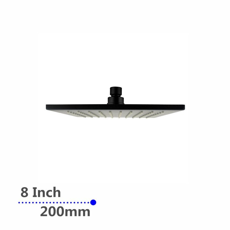 Square Black Brass Shower Head 200mm