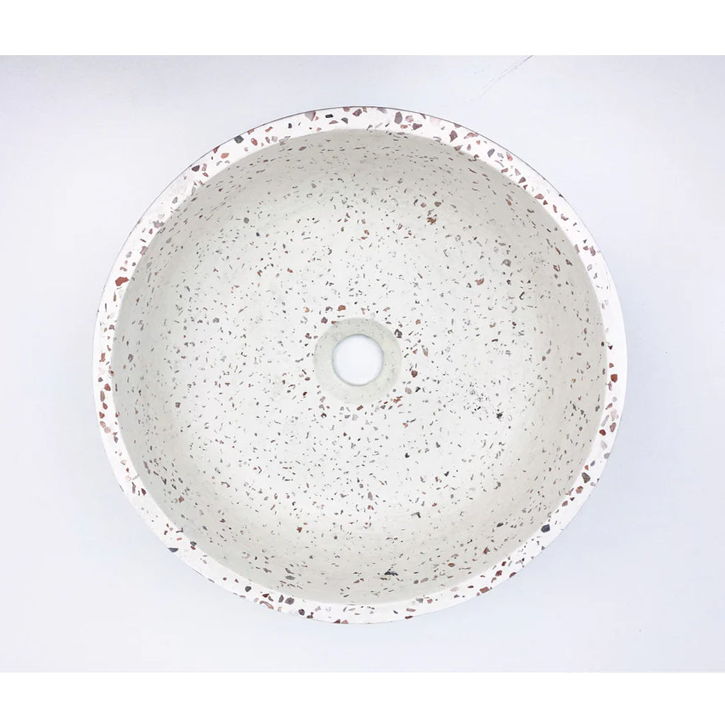 350*350*120 Circular Above Counter Basin Elios - White Terrazzo (Pink Aggregate)