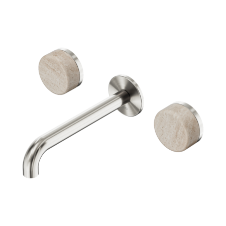 Serenity Wall Basin Set 220mm Spout With Rome Travertine Handle Brushed Nickel