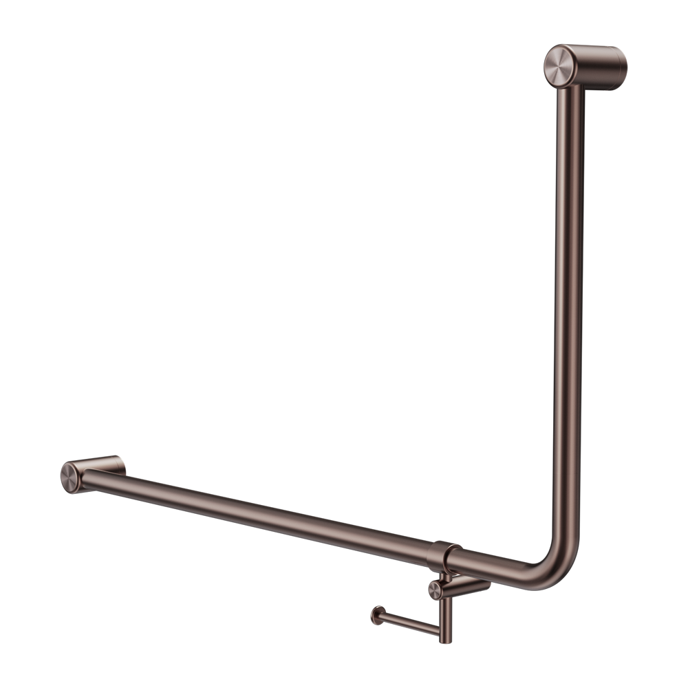 MECCA CARE 32MM DDA 90 DEGREE BENT TUBE GRAB RAIL 600X1000MM WITH TOILET ROLL HOLDER BRUSHED BRONZE