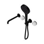 Serenity Progressive Shower System With Spout With Arabescato Corchia Handle And Serenity Hand Shower Matte Black