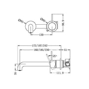 MECCA WALL BASIN/BATH MIXER HANDLE UP 185 MM BZ (SEPARATE BACK PLATE)