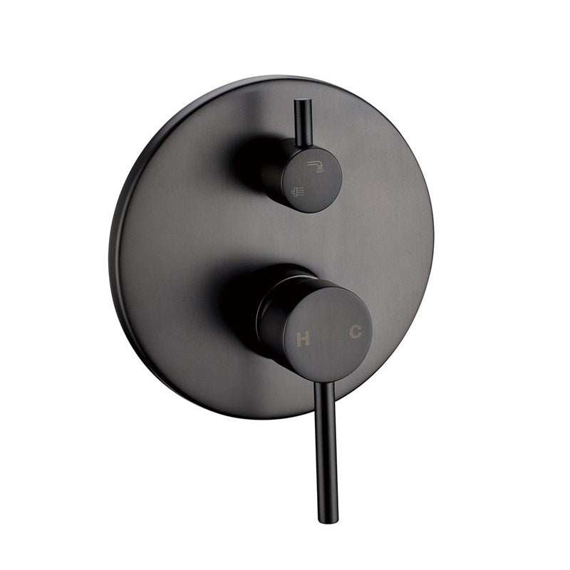 LUCID PIN Series Round Gun Metal Grey Wall Mixer with Diverter