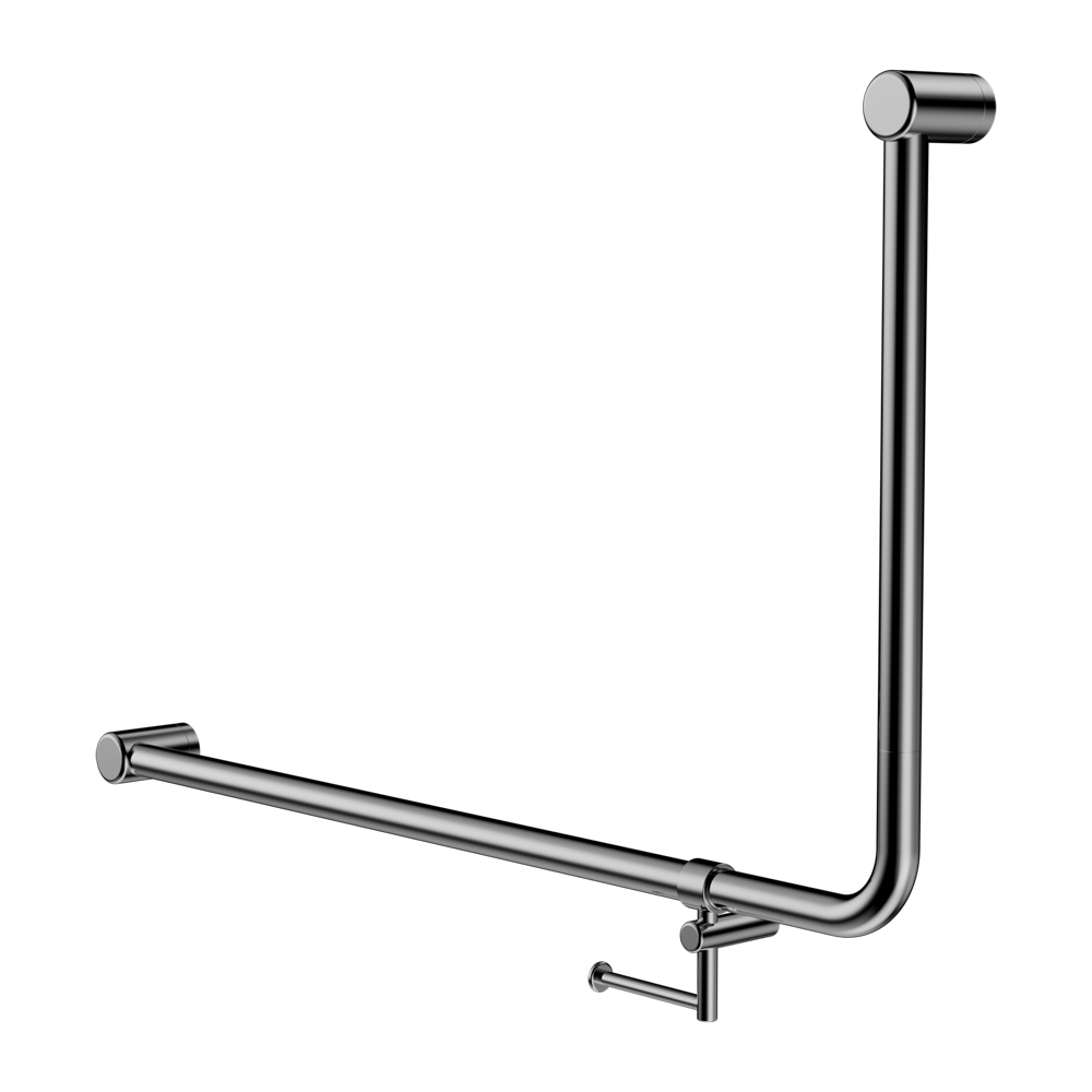 MECCA CARE 32MM DDA 90 DEGREE BENT TUBE GRAB RAIL 600X1000MM WITH TOILET ROLL HOLDER CHROME