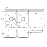 1160x460x230mm Copper Stainless Steel PVD Double Bowl Kitchen Sink