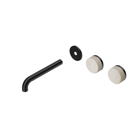 Serenity Wall Basin Set 185mm Offset Spout With Rome Travertine Handle Trim Kit Only Matte Black