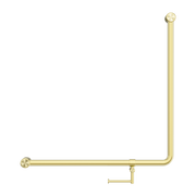 MECCA CARE 32MM 90 DEGREE BENT TUBE GRAB RAIL 750X750MM WITH TOILET ROLL HOLDER BRUSHED GOLD
