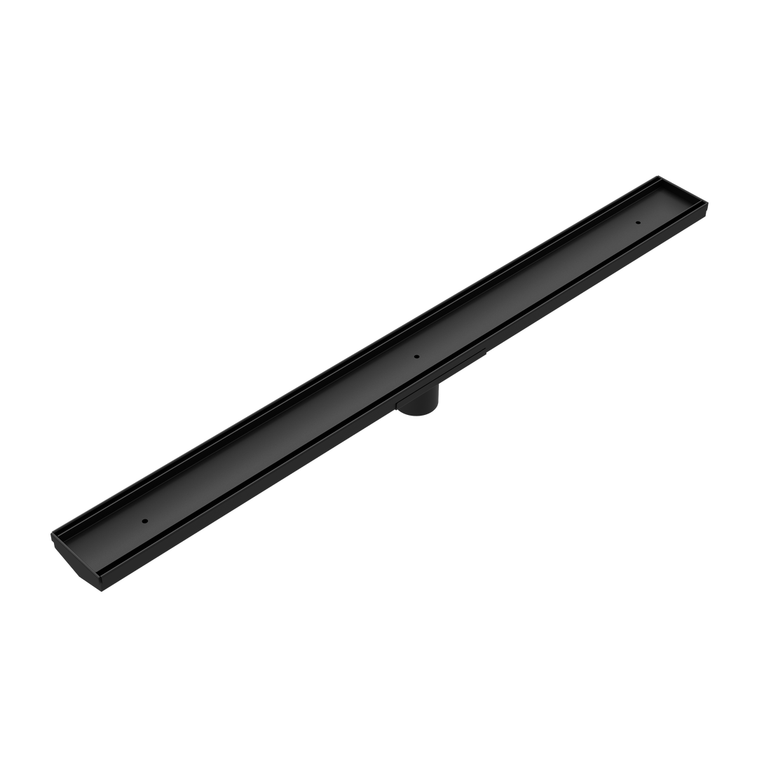 TILE INSERT V CHANNEL FLOOR GRATE 50MM OUTLET WITHOUT OUTLET AND HOLE SAW MATTE BLACK