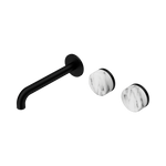 Load image into Gallery viewer, Serenity Wall Basin Set 160mm Offset Spout With Arabescato Corchia Handle Matte Black
