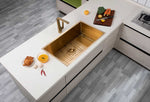 Load image into Gallery viewer, 762x457x254mm Brushed Brass Stainless Steel PVD Single Bowl Kitchen Sink
