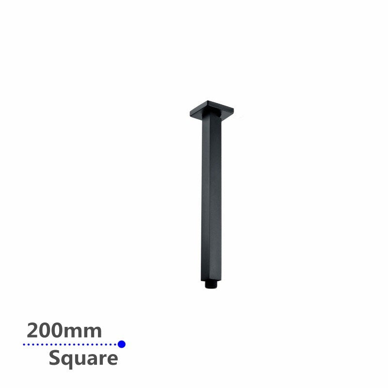 Square Black Ceiling Shower Arm 200mm