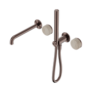 Serenity Progressive Shower System With Spout With Rome Travertine Handle And Slim Shower Brushed Bronze
