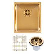 Round Corner Stainless Steel Brushed Brass PVD Coating Single Bowl Kitchen Sink(with Bottom Tray) 390*450*215mm
