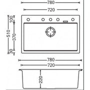 White Carysil Waltz 780 Granite Single Bowl Stone Kitchen Sink 780*510*220mm