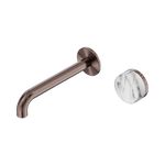 Load image into Gallery viewer, Serenity Progressive Wall Basin Mixer 160mm Spout With Arabescato Corchia Handle Brushed Bronze

