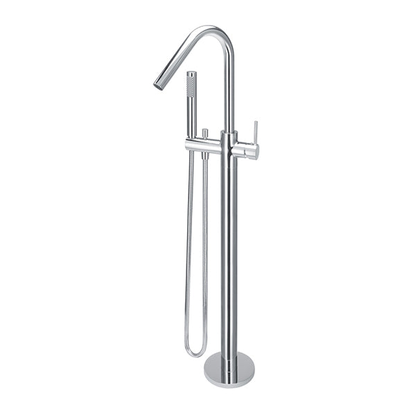 Round Freestanding Bath Spout and Hand Shower - Polished Chrome