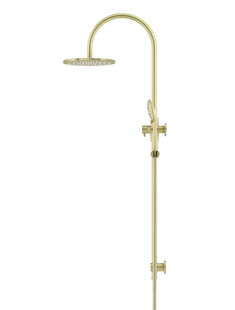 200mm Round Overhead Shower Rail, Three Function Hand Shower - PVD Tiger Bronze