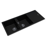 Load image into Gallery viewer, Black Arete Stone Granite Double Bowl with Drain Board Stone Kitchen Sink 1160*500*200mm
