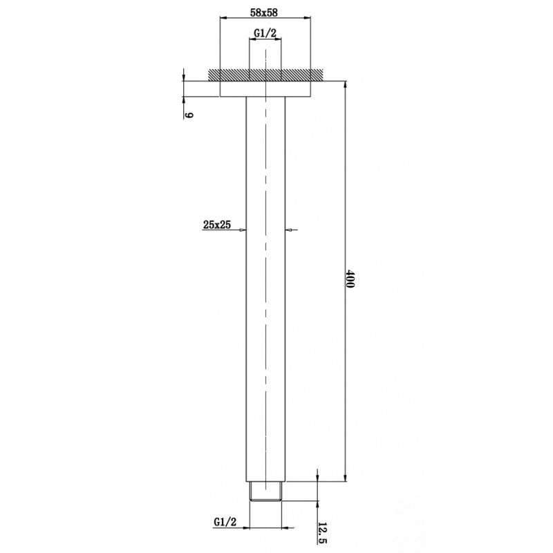 Square Black Ceiling Shower Arm 400mm