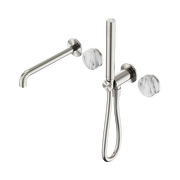 Serenity Progressive Shower System With Spout With Arabescato Corchia Handle And Slim Shower Brushed Nickel
