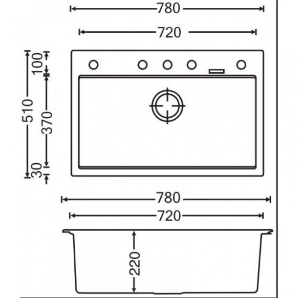 Concrete Grey Carysil Waltz 780 Granite Single Bowl Stone Kitchen Sink 780*510*220mm