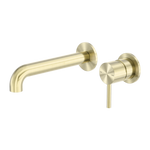 Load image into Gallery viewer, Zen SS316L Wall Basin/Bath Mixer Separate Back Plate 230mm Spout Brushed Gold
