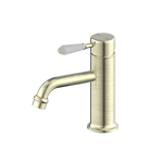 Load image into Gallery viewer, YORK STRAIGHT BASIN MIXER WITH WHITE PORCELAIN LEVER AGED BRASS
