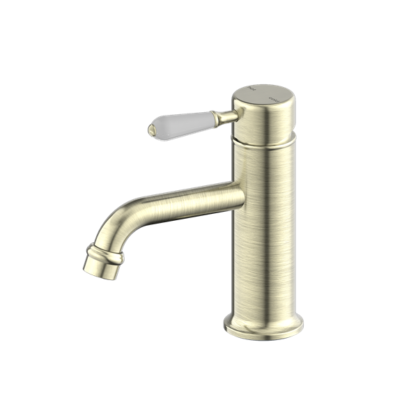 YORK STRAIGHT BASIN MIXER WITH WHITE PORCELAIN LEVER AGED BRASS