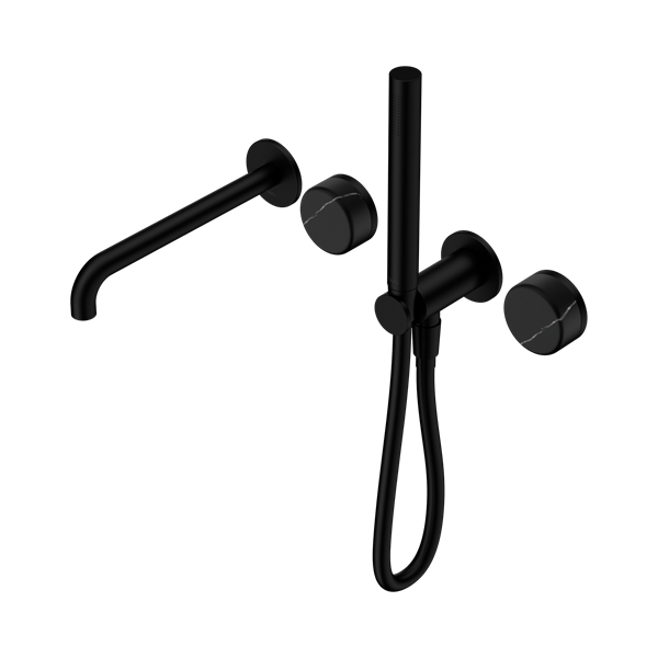 Serenity Progressive Shower System With Spout With Marquina Black Handle And Slim Shower Matte Black