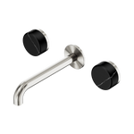 Load image into Gallery viewer, Serenity Wall Basin Set 220mm Spout With Marquina Black Handle Brushed Nickel
