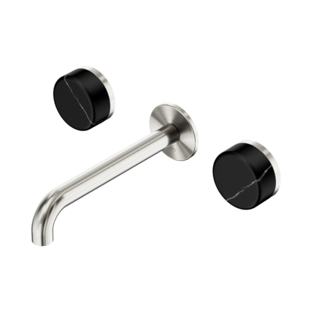 Serenity Wall Basin Set 220mm Spout With Marquina Black Handle Brushed Nickel